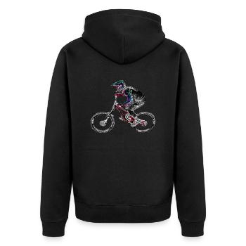 Mountainbike MTB bergab - Unisex Premium Bio Zip Hoodie - Schwarz - Hinten - Nico (187cm)