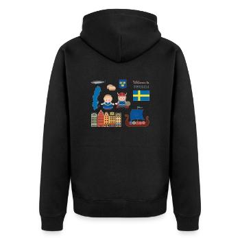 Willkommen in Schweden - Unisex Premium Bio Zip Hoodie - Schwarz - Hinten - Nico (187cm)