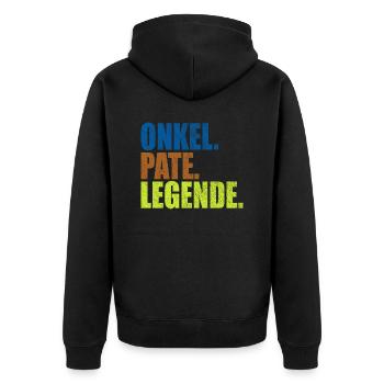 onkel pate legende - Unisex Premium Bio Zip Hoodie - Schwarz - Hinten - Nico (187cm)
