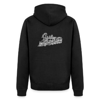 Lok - Eisenbahn Zug Lokomotive - Linen Skizze - Unisex Premium Bio Zip Hoodie - Schwarz - Hinten - Nico (187cm)