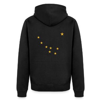 Alaska Siegel - USA Wappen - Unisex Premium Bio Zip Hoodie - Schwarz - Hinten - Nico (187cm)