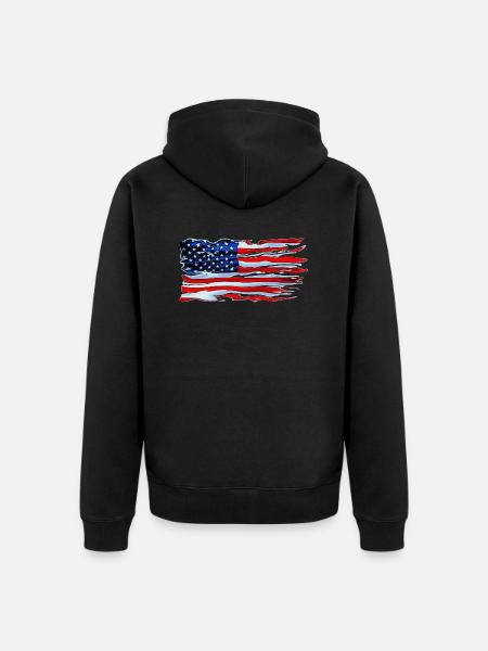 American flag ripped comic art - Unisex Premium Organic Zip Hoodie - black