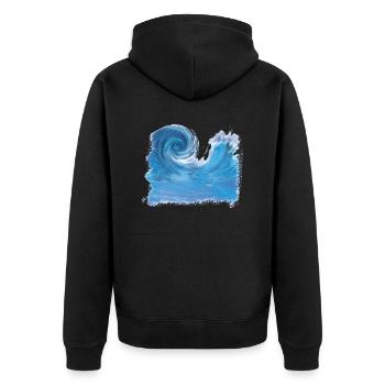 Welle Grafik - Unisex Premium Bio Zip Hoodie - Schwarz - Hinten - Nico (187cm)