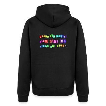 Gehen Sie weiter – Hier gibt es nichts zu sehen | - Unisex Premium Bio Zip Hoodie - Schwarz - Hinten - Nico (187cm)