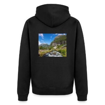 Geiranger panorama Storseterfossen Norway - Unisex Premium Organic Zip Hoodie - black - Back - Nico (187cm)
