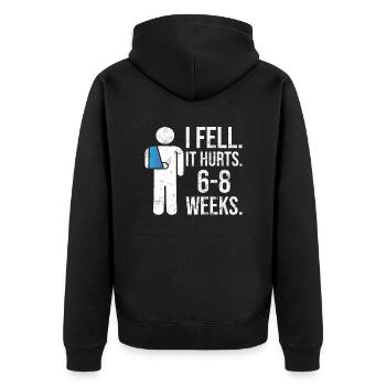 Gebrochener Arm Spruch - Ambruch Fraktur Gipsarm - Unisex Premium Bio Zip Hoodie - Schwarz - Hinten - Nico (187cm)