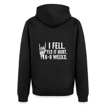 Gebrochener Arm Spruch - Fraktur Gipsarm - Unisex Premium Bio Zip Hoodie - Schwarz - Hinten - Nico (187cm)