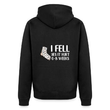 Gebrochenes Bein Spruch - Fraktur Gipsbein - Unisex Premium Bio Zip Hoodie - Schwarz - Hinten - Nico (187cm)