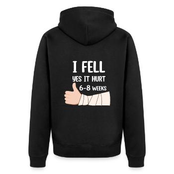 Gebrochener Arm Spruch - Fraktur Gipsarm - Unisex Premium Bio Zip Hoodie - Schwarz - Hinten - Nico (187cm)