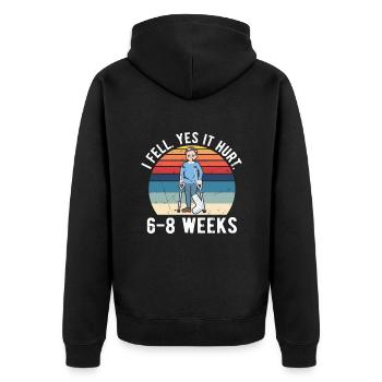 Gebrochenes Bein Spruch - Fraktur Gipbein - Unisex Premium Bio Zip Hoodie - Schwarz - Hinten - Nico (187cm)