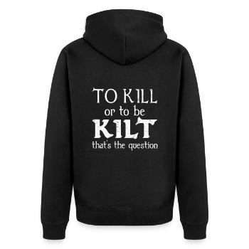 Schottischer Kilt Tracht Spruch - Schottenrock - Unisex Premium Bio Zip Hoodie - Schwarz - Hinten - Nico (187cm)