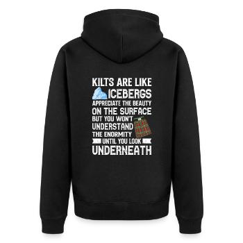 Schottischer Kilt Tracht Spruch - Schottenrock - Unisex Premium Bio Zip Hoodie - Schwarz - Hinten - Nico (187cm)