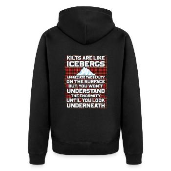 Schottischer Kilt Tracht Spruch - Schottenrock - Unisex Premium Bio Zip Hoodie - Schwarz - Hinten - Nico (187cm)
