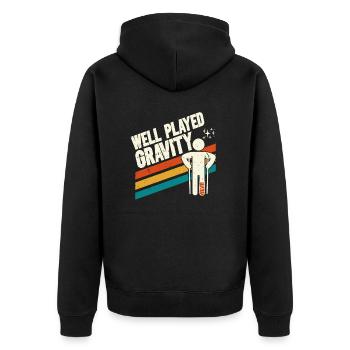 Gebrochenes Bein Spruch - Fraktur Gipsbein - Unisex Premium Bio Zip Hoodie - Schwarz - Hinten - Nico (187cm)