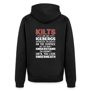 Schottischer Kilt Tracht Spruch - Schottenrock - Unisex Premium Bio Zip Hoodie - Schwarz - Hinten - Nico (187cm)