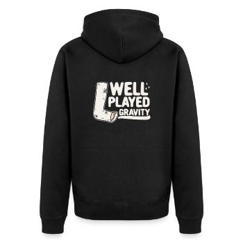 Gebrochenes Bein Spruch - Fraktur Gipsbein - Unisex Premium Bio Zip Hoodie - Schwarz - Hinten - Nico (187cm)