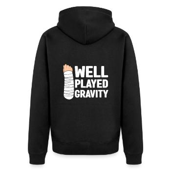 Gebrochener Arm Spruch - Fraktur Gipsarm - Unisex Premium Bio Zip Hoodie - Schwarz - Hinten - Nico (187cm)