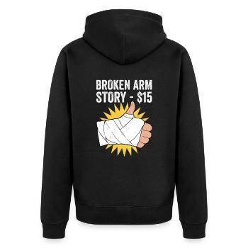 Gebrochener Arm Spruch - Fraktur Gipsarm - Unisex Premium Bio Zip Hoodie - Schwarz - Hinten - Nico (187cm)