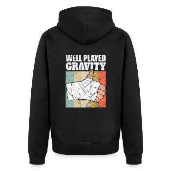 Gebrochener Arm Spruch - Fraktur Gipsarm - Unisex Premium Bio Zip Hoodie - Schwarz - Hinten - Nico (187cm)
