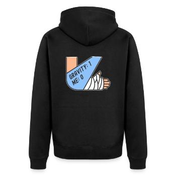 Gebrochener Arm Spruch - Fraktur Gipsarm - Unisex Premium Bio Zip Hoodie - Schwarz - Hinten - Nico (187cm)