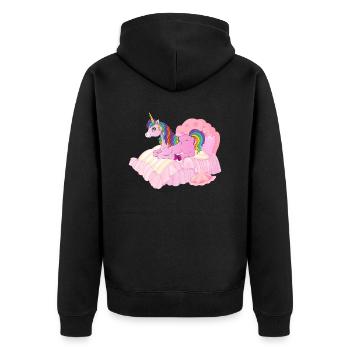 Einhorn im Bett - Unisex Premium Bio Zip Hoodie - Schwarz - Hinten - Nico (187cm)