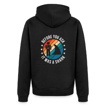 Before You Ask It Was A Shark - Knochenbruch - Unisex Premium Bio Zip Hoodie - Schwarz - Hinten - Nico (187cm)
