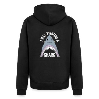 Gebrochenes Bein Spruch - Fraktur Gipsbein - Unisex Premium Bio Zip Hoodie - Schwarz - Hinten - Nico (187cm)