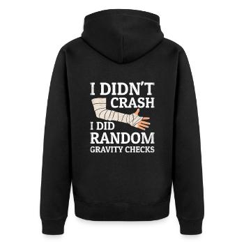 Gravity Checks - Gipsarm Armbruch Knochenbruch - Unisex Premium Bio Zip Hoodie - Schwarz - Hinten - Nico (187cm)