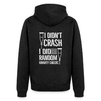 Gravity Checks - Knochenbruch Fraktur - Unisex Premium Bio Zip Hoodie - Schwarz - Hinten - Nico (187cm)