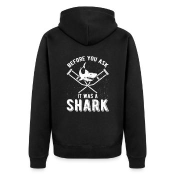 Before You Ask It Was A Shark - Knochenbruch - Unisex Premium Bio Zip Hoodie - Schwarz - Hinten - Nico (187cm)