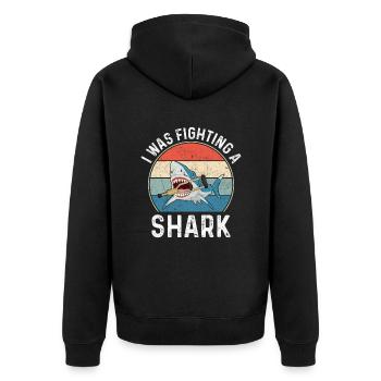 Gebrochenes Bein Spruch - Fraktur Gipsbein - Unisex Premium Bio Zip Hoodie - Schwarz - Hinten - Nico (187cm)