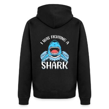 Gebrochenes Bein Spruch - Fraktur Gipsbein - Unisex Premium Bio Zip Hoodie - Schwarz - Hinten - Nico (187cm)