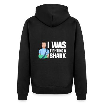 Gebrochenes Bein Spruch - Fraktur Gipsbein - Unisex Premium Bio Zip Hoodie - Schwarz - Hinten - Nico (187cm)