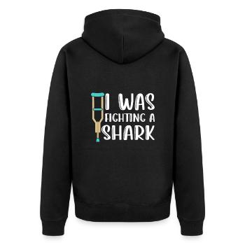 Gebrochenes Bein Spruch - Fraktur Gipsbein - Unisex Premium Bio Zip Hoodie - Schwarz - Hinten - Nico (187cm)