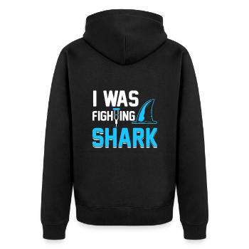 Gebrochenes Bein Spruch - Fraktur Gipsbein - Unisex Premium Bio Zip Hoodie - Schwarz - Hinten - Nico (187cm)