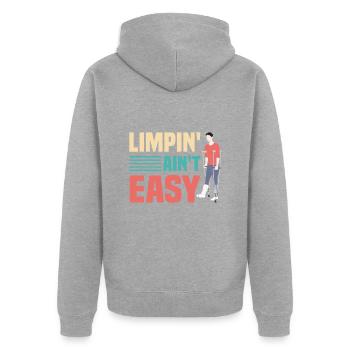 Gebrochenes Bein Spruch - Fraktur Gipsbein - Unisex Premium Bio Zip Hoodie - Grau meliert - Hinten - Nico (187cm)