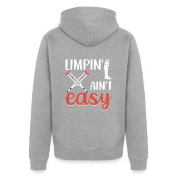 Gebrochenes Bein Spruch - Fraktur Gipsbein - Unisex Premium Bio Zip Hoodie - Grau meliert - Hinten - Nico (187cm)