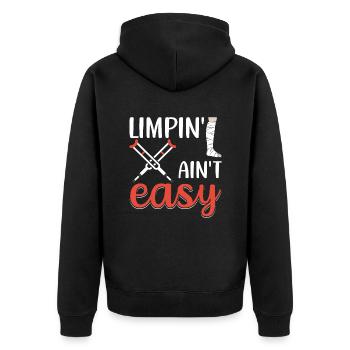 Gebrochenes Bein Spruch - Fraktur Gipsbein - Unisex Premium Bio Zip Hoodie - Schwarz - Hinten - Nico (187cm)