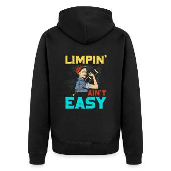 Gebrochenes Bein Spruch - Fraktur Gipsbein - Unisex Premium Bio Zip Hoodie - Schwarz - Hinten - Nico (187cm)