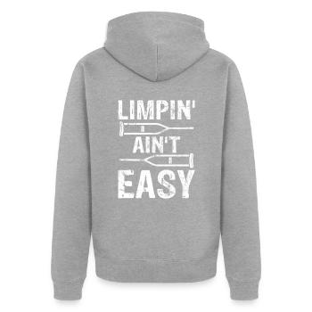 Gebrochenes Bein Spruch - Fraktur Gipsbein - Unisex Premium Bio Zip Hoodie - Grau meliert - Hinten - Nico (187cm)