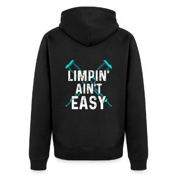 Gebrochenes Bein Spruch - Fraktur Gipsbein - Unisex Premium Bio Zip Hoodie - Schwarz - Hinten - Nico (187cm)