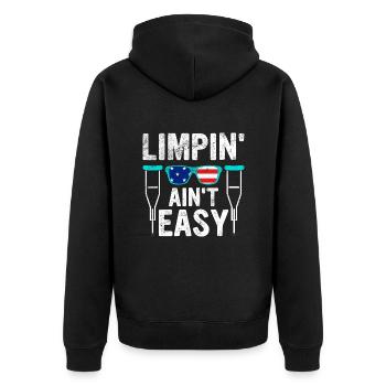 Gebrochenes Bein Spruch - Fraktur Gipsbein - Unisex Premium Bio Zip Hoodie - Schwarz - Hinten - Nico (187cm)