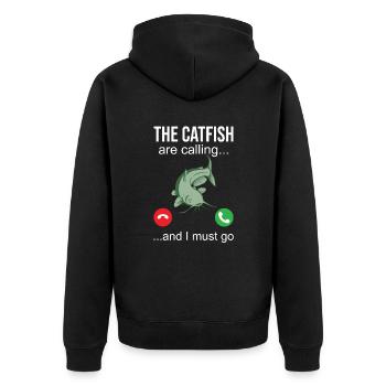 Catfish Telefonanruf - Blue Catfish Slayer - Unisex Premium Bio Zip Hoodie - Schwarz - Hinten - Nico (187cm)