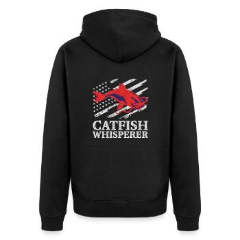 Catfish Whisperer - Wels Catfish Hunter - Unisex Premium Bio Zip Hoodie - Schwarz - Hinten - Nico (187cm)