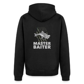 Master Baiter - Wels Catfish Hunter - Unisex Premium Bio Zip Hoodie - Schwarz - Hinten - Nico (187cm)
