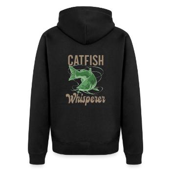 Catfish Whisperer - Wels Catfish Hunter - Unisex Premium Bio Zip Hoodie - Schwarz - Hinten - Nico (187cm)