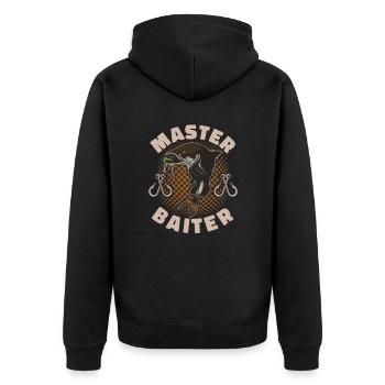 Master Baiter - Wels Catfish Hunter - Unisex Premium Bio Zip Hoodie - Schwarz - Hinten - Nico (187cm)