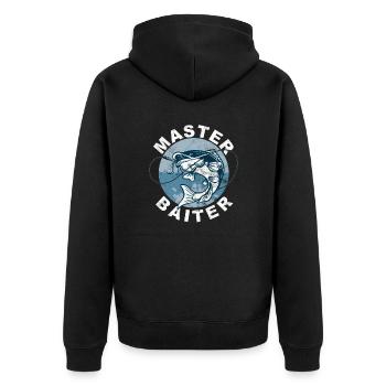 Master Baiter - Wels Catfish Hunter - Unisex Premium Bio Zip Hoodie - Schwarz - Hinten - Nico (187cm)