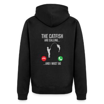 Catfish Telefonanruf - Blue Catfish Slayer - Unisex Premium Bio Zip Hoodie - Schwarz - Hinten - Nico (187cm)