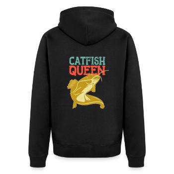 Wels Catfish Queen Fischerin Anglerin - Unisex Premium Bio Zip Hoodie - Schwarz - Hinten - Nico (187cm)